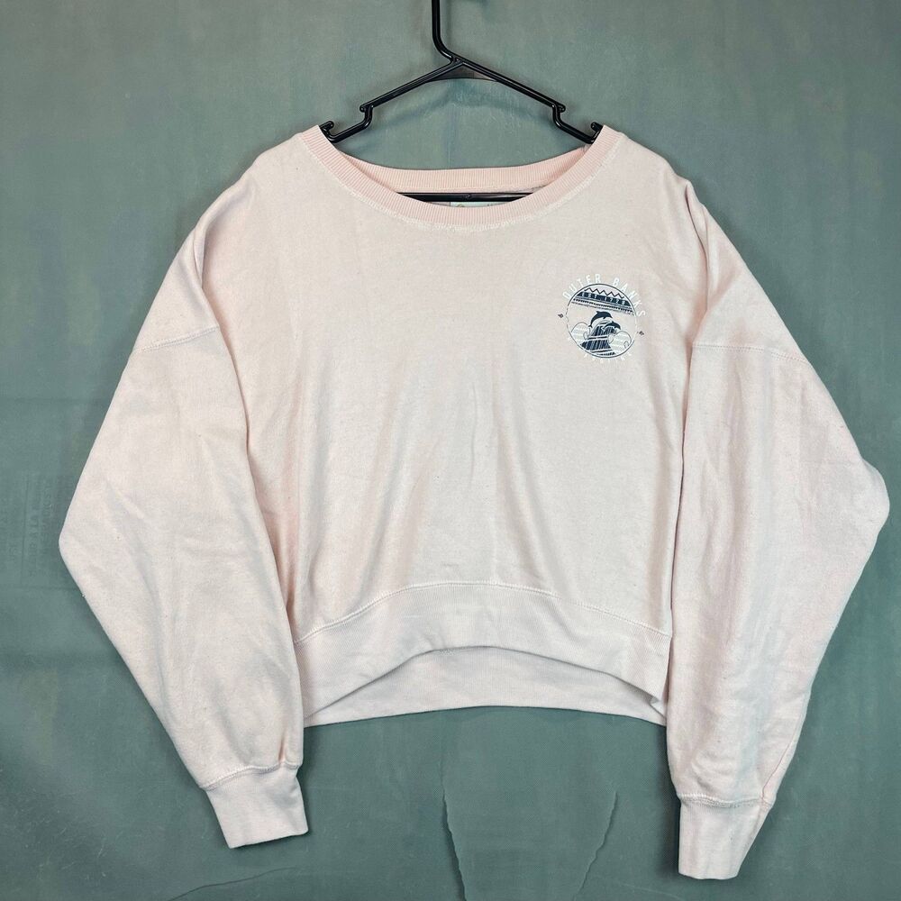 Ocean Drive Cropped Sweatshirt Women L Pink Outer Banks Graphic Crewneck Top